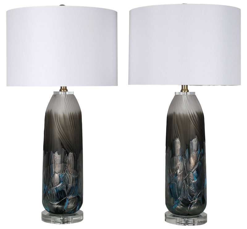 Nocturne Current - 29 X 15 - Art Glass Table Lamp (Set of 2) - Midnight Smoke Blue