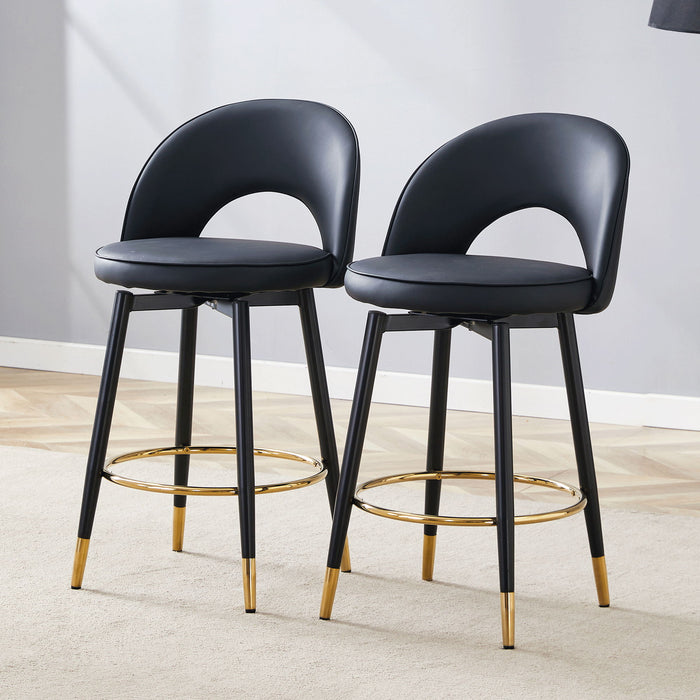 Modern Upholstered 360° Rotatable Bar Chair With Metal Legs For Dining Room (Set of 2)