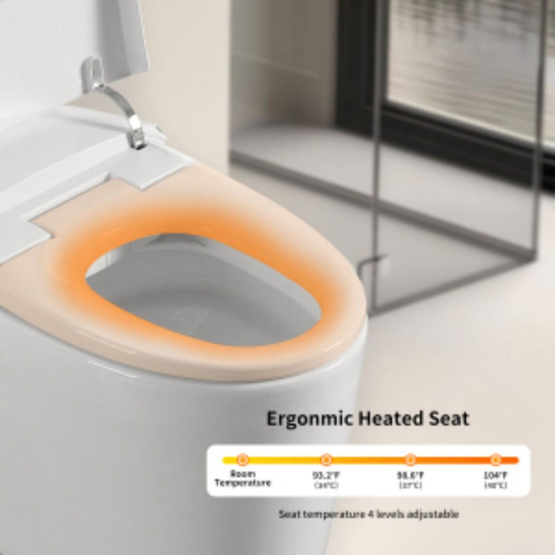 Tankless Smart Toilet With Bidet Built In, 1 Piece, Auto Flush, Auto Open / Close, Heated Seat, Bubble Wash, Warm Water And Dry, Adjustable Temp, Remote Control Side Know - White