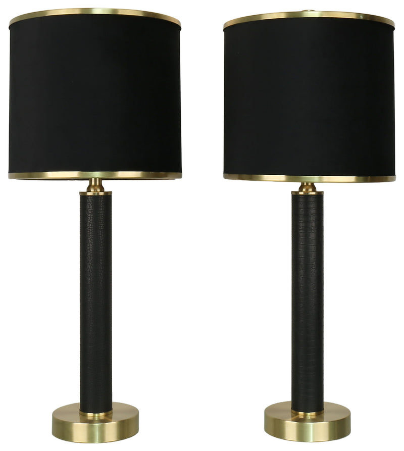 Midnight Regent - 27 X 11 - Pu Leather Table Lamp (Set of 2) - Black Pu Gator Leather