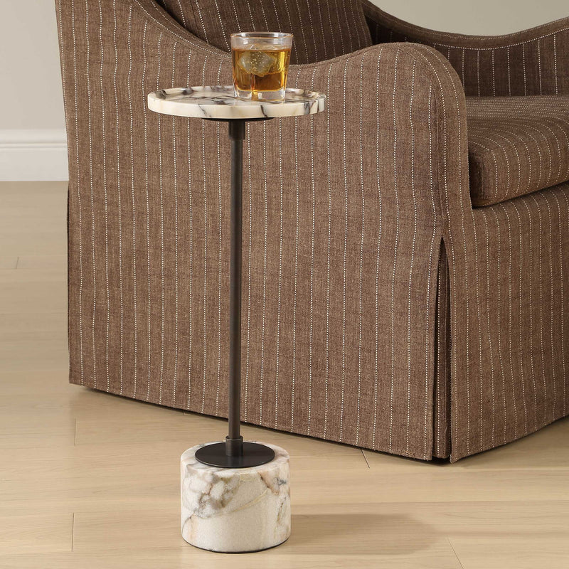 Brunson - White Marble Drink Table - Bronze / White