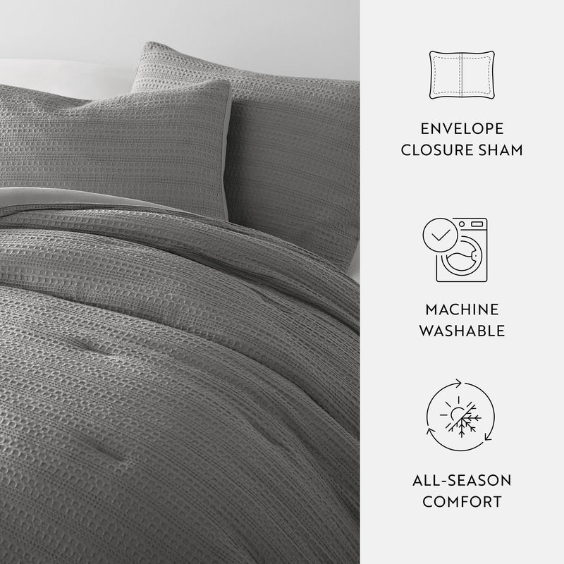 Waffle Textured 3 Piece Down Alternative Comforter Set