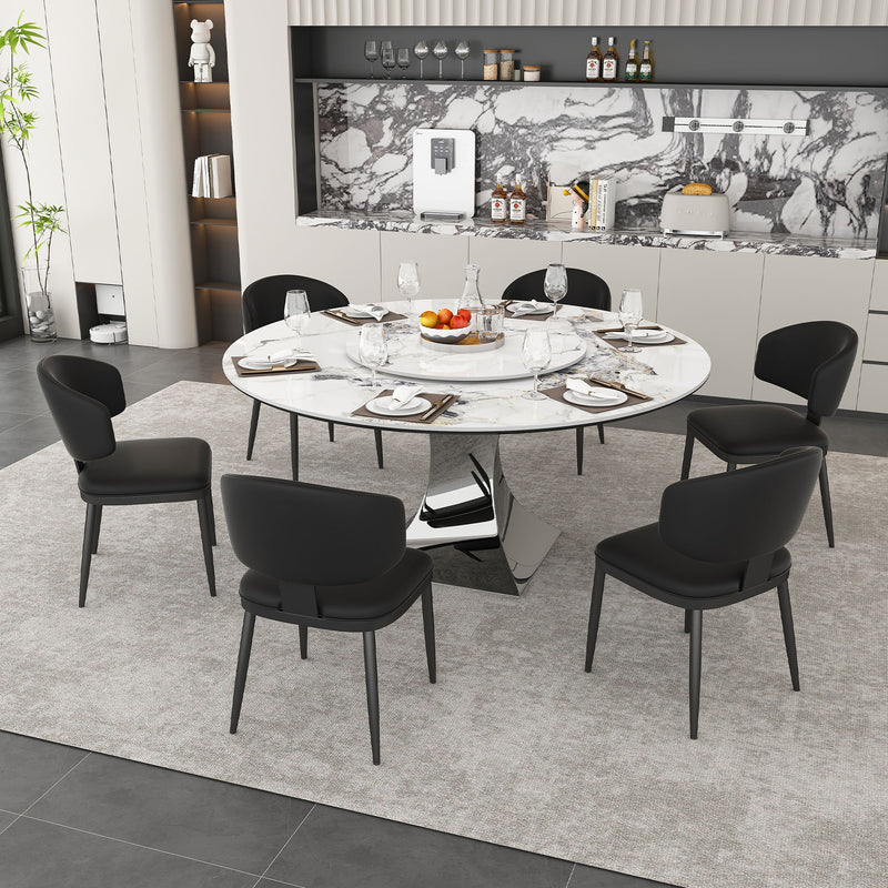 Round Dining Table & 6 Chairs Set - Silver