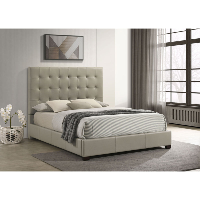 Queen Panel Platform Bed With Grid Tufted Headboard - Tan