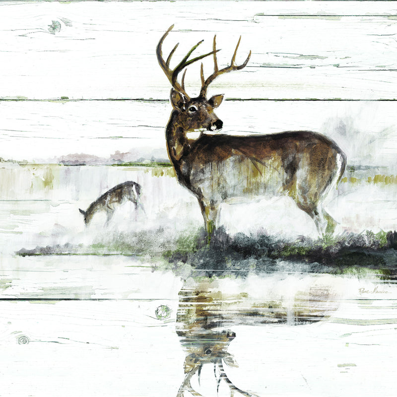 Framed Small - Rustic Misty Deer By Ruane Manning - Gray