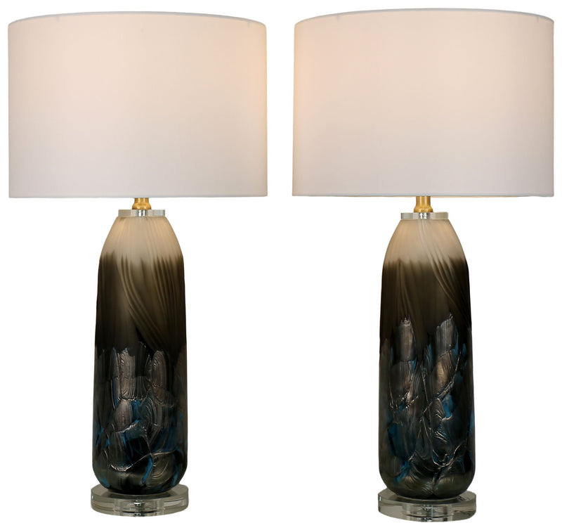 Nocturne Current - 29 X 15 - Art Glass Table Lamp (Set of 2) - Midnight Smoke Blue