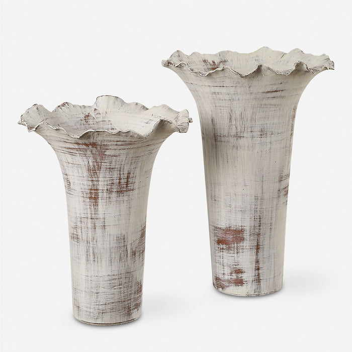 Ruffled Petal - White Vases (Set of 2)