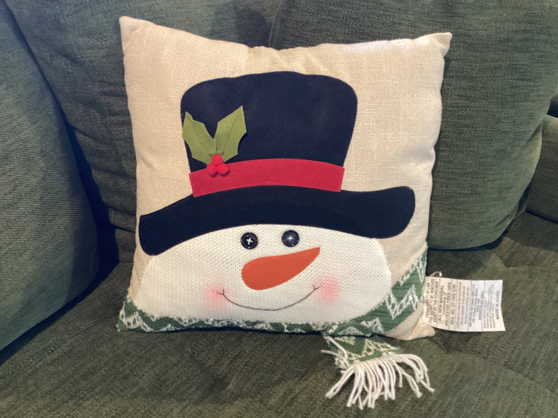 Snowman Pillow w/Green Scarf