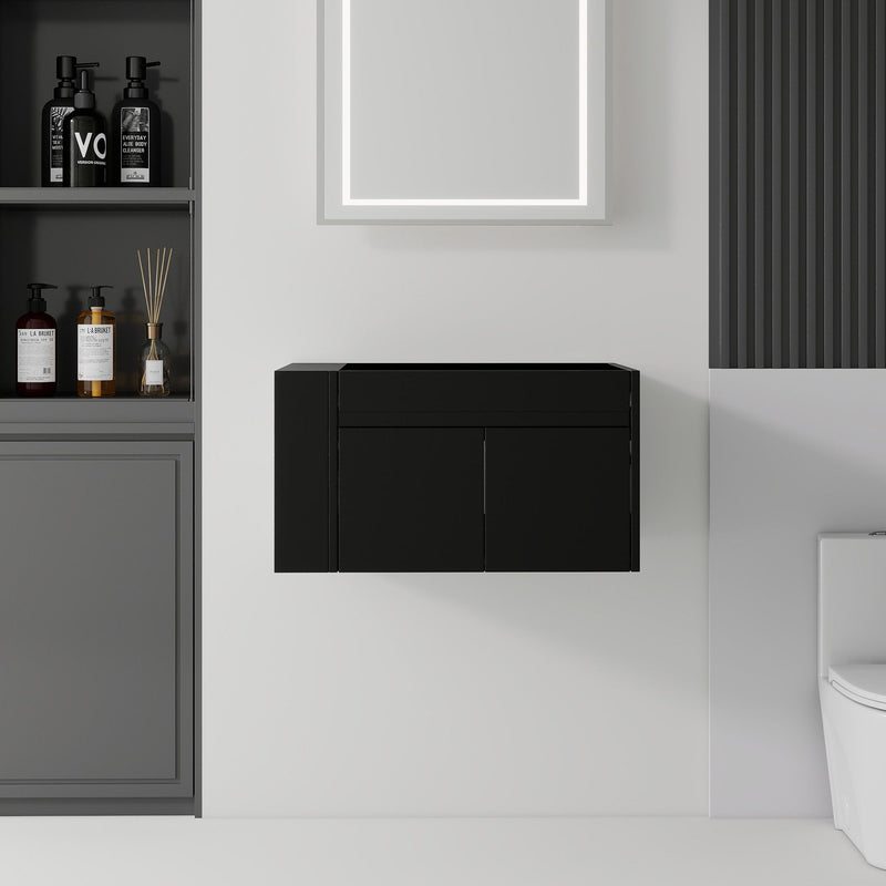 Floating Bathroom Vanity Cabinet, Soft Close Double Drawers, Open Side Storage, Wall Mounted, Cabinet Only