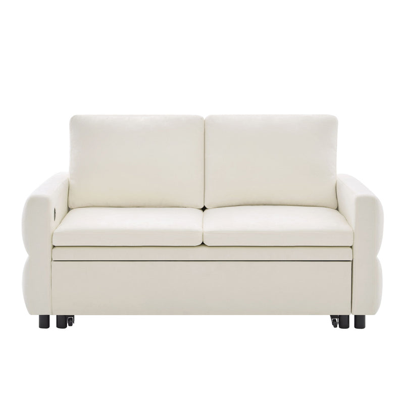 Convertible Sofa Bed Loveseat With Adjustable Backrest And USB Ports