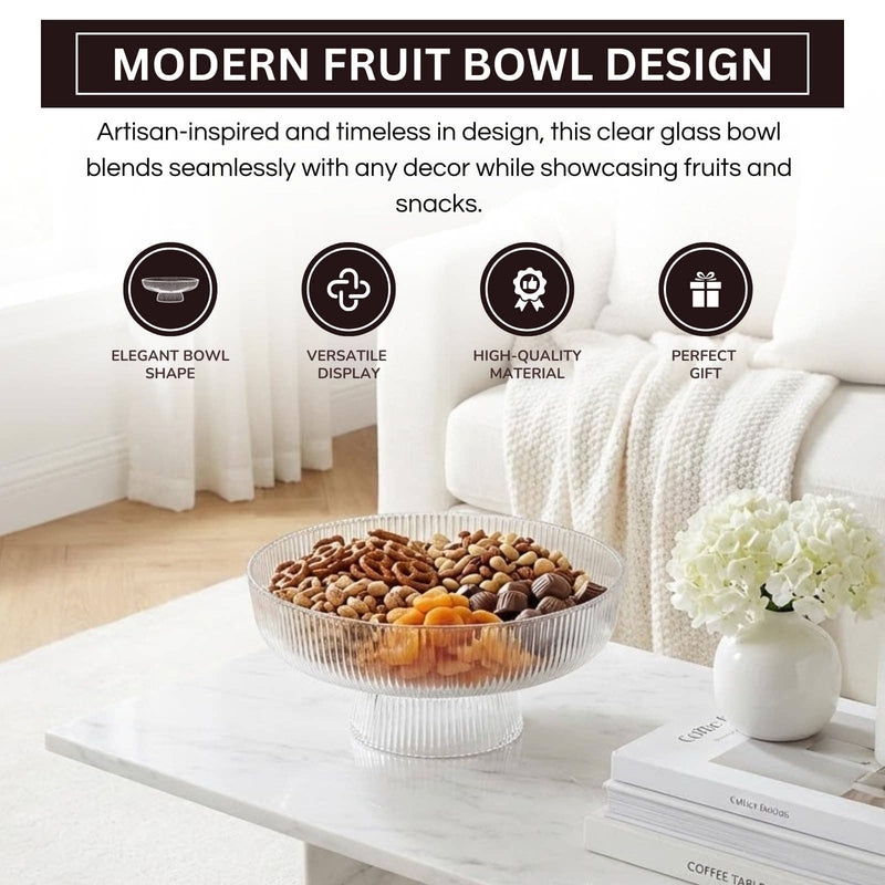 Decorative Fluted Transparent Glass Bowl, Fruit