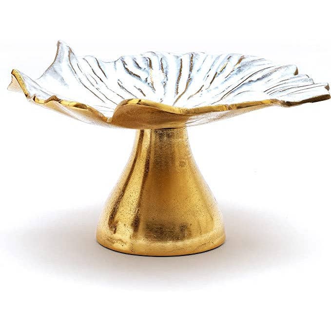 Flower Gold & White Fruit Bowl & Footed Pedestal Cake Stand