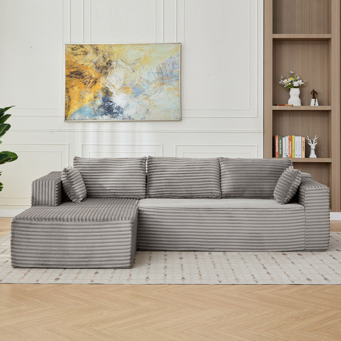 Compression Sectional Couch With Comfy Chaise, Boneless L Shape Sofa With Deep Seat