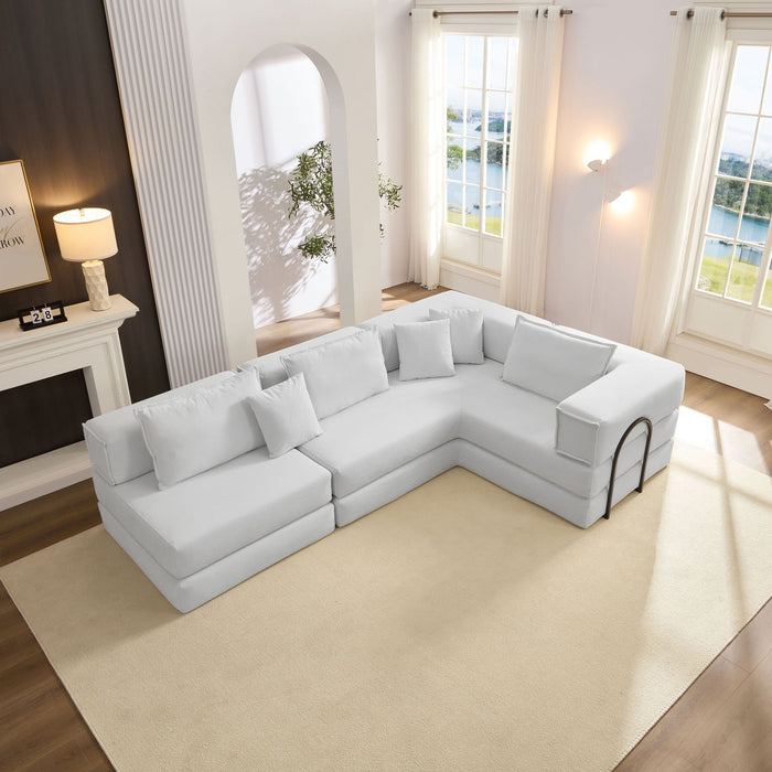 Modular L Shaped Floor Living Room Sofa Set With 6 Pillows