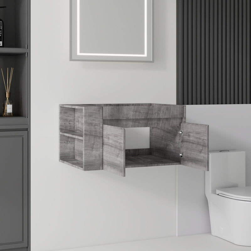 Floating Bathroom Vanity Cabinet, Soft Close Double Drawers, Open Side Storage, Wall Mounted, Cabinet Only