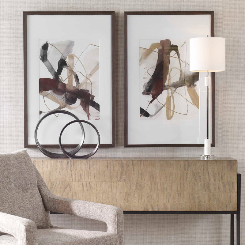 Burgundy Interjection - Abstract Prints (Set of 2) - Dark Brown