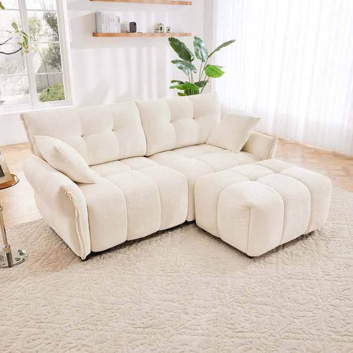 Sofa Set With Ottoman And Pillows, Textured, High Resilience Cushions