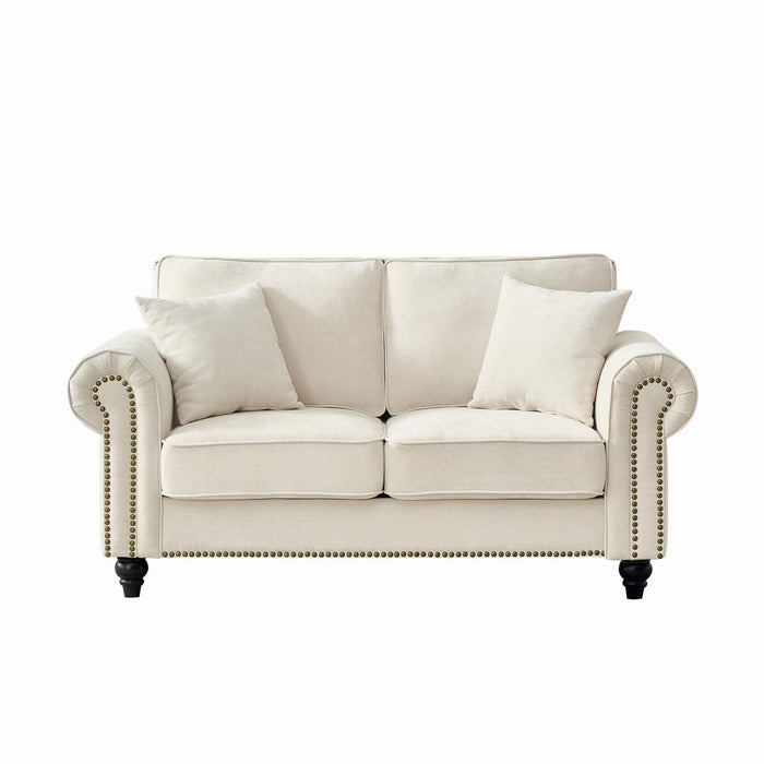 2 Seater Sofa With Rolled Arms, Tufted Upholstered Couch