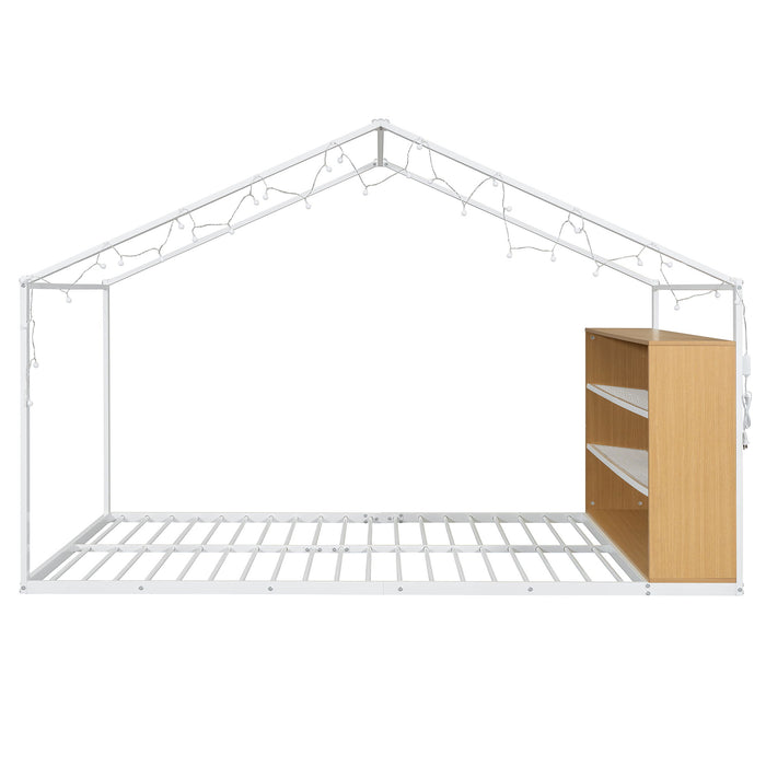 Bed House Frame With Shelves And Lights
