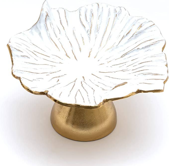 Flower Gold & White Fruit Bowl & Footed Pedestal Cake Stand