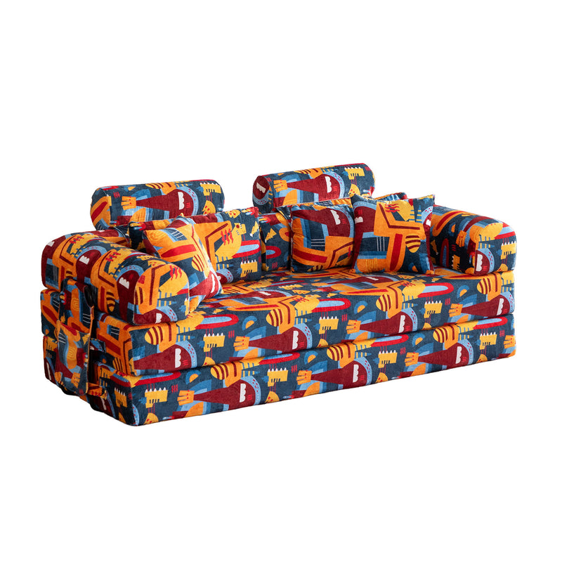 Convertible Sleeper Sofa Bed, Foldable Multi Functional Couch For Living Room - Navy / Red