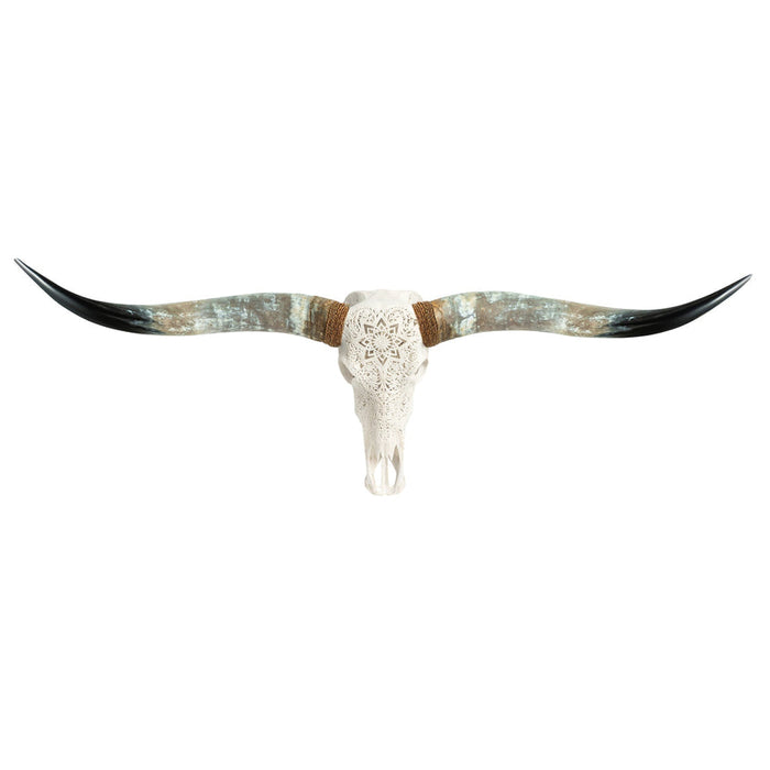 Skull Bliss | Hand Carved Longhorn Skull - White Mandala