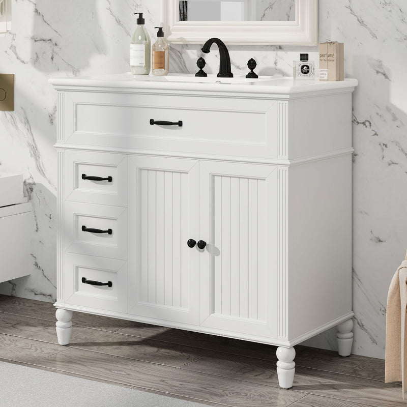 Bathroom Vanity With Sink, 2 Door Storage With Soft Closing Hinges - White