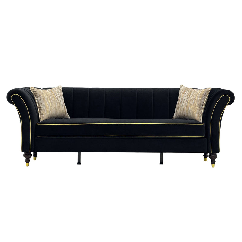 3 Seater Sofa With Rolled Arms, Vertical Channel Tufted Backrest