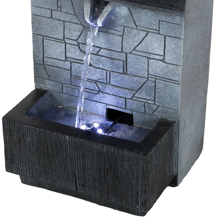 13" Modern Tiered Brick Polyresin Indoor Fountain with LED