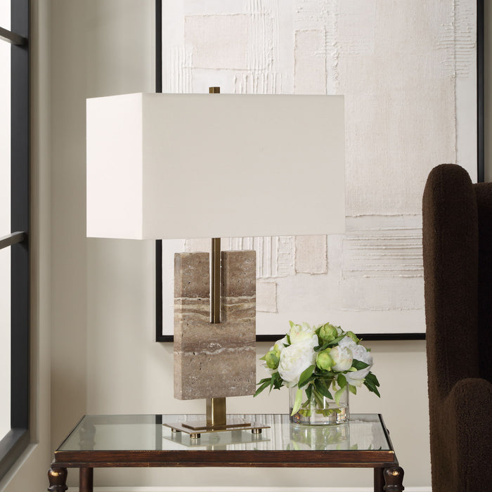 Turning - Point Travertine Table Lamp