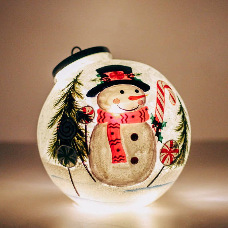 Candy Cane Snowman Ornament w/LED String Lights — Christmas, Holiday Ornaments