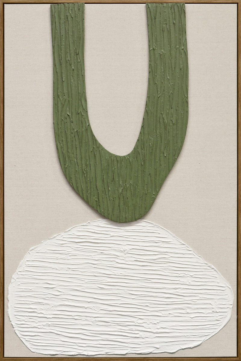 Mosslight Balance II - 32 X 47 - Hand-Painted Neon Canvas In Frame - Olive Green