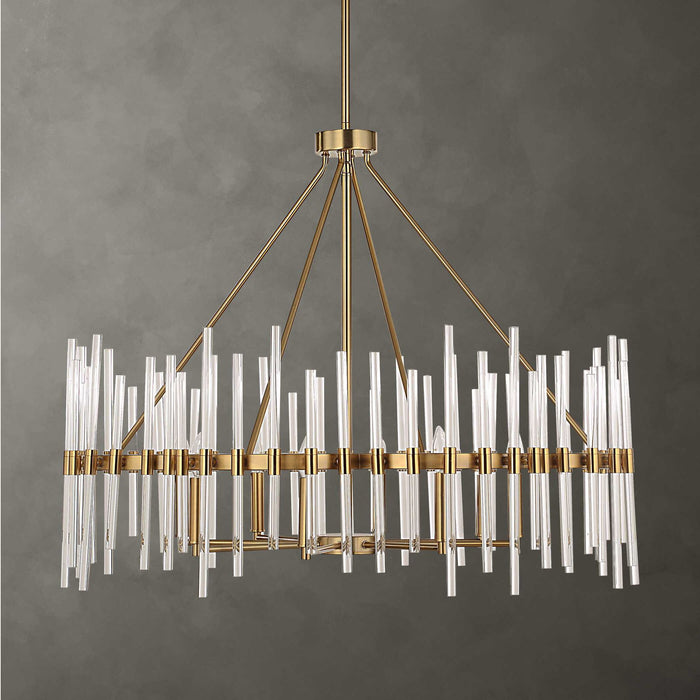 Crystal - Stick 8 Light Chandelier - Brass