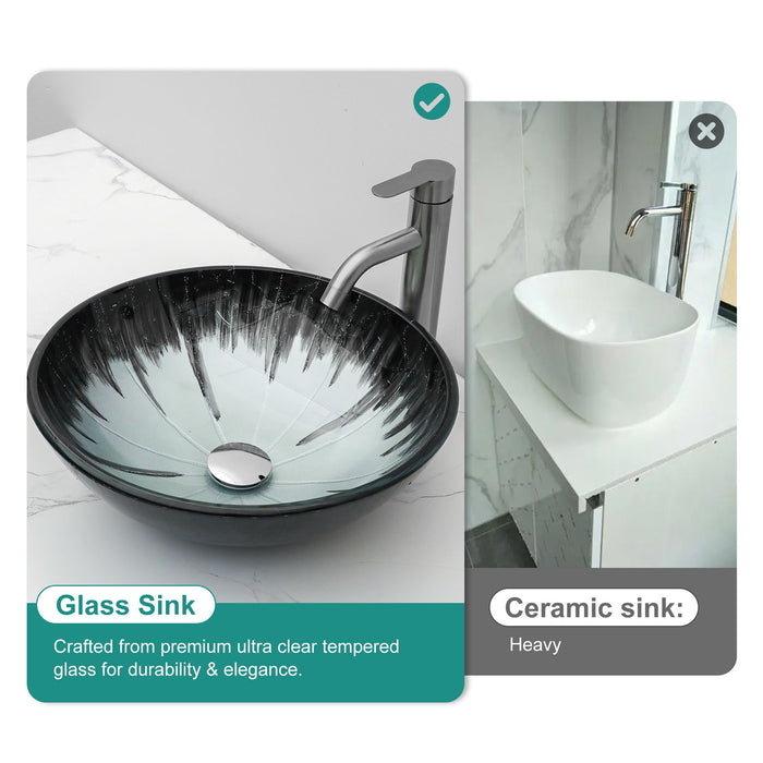 Crackle Vessel Sink With Pop Up Drain, Oval Bathroom Basin - Gray