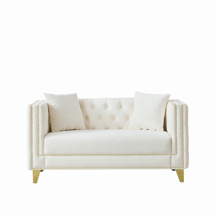 2 Seater Deep Seat Sofa With Button Nailhead, Square Arm