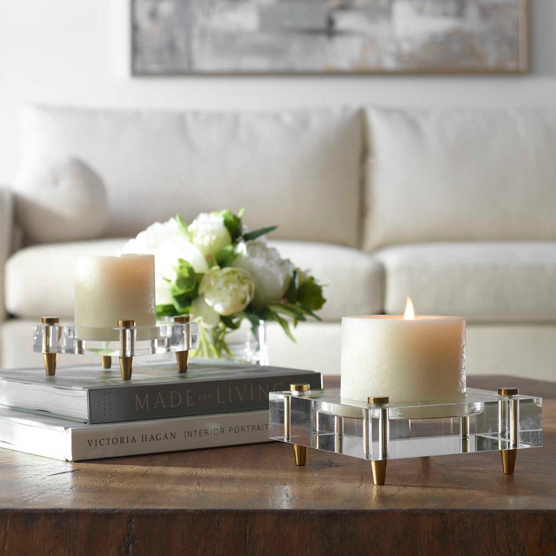 Claire - Crystal Block Candleholders (Set of 2) - Beige