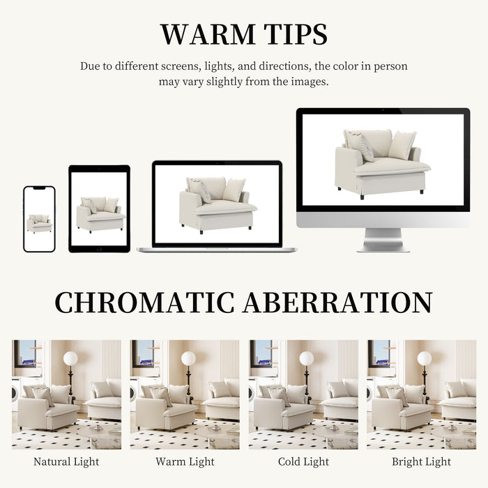 Oversized Single Seat Sofa Module For Modular Sectional Wide Seat, Armchair With Pillows Modern Upholstered Comfy Single Couch Lounge