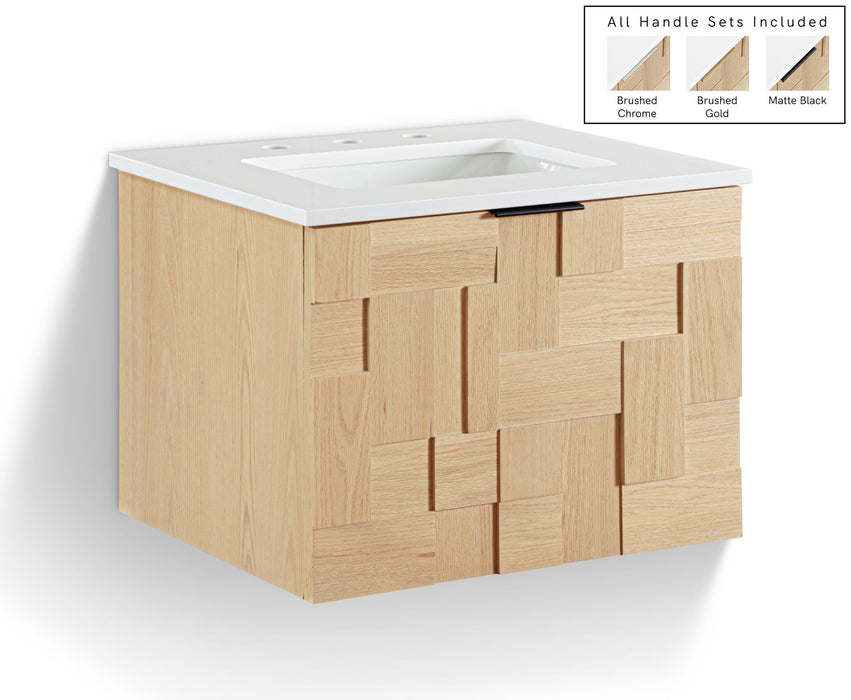 Leonardo - Engineered Stone And Solid Wood 24" Wall Mounted Bathroom Vanity