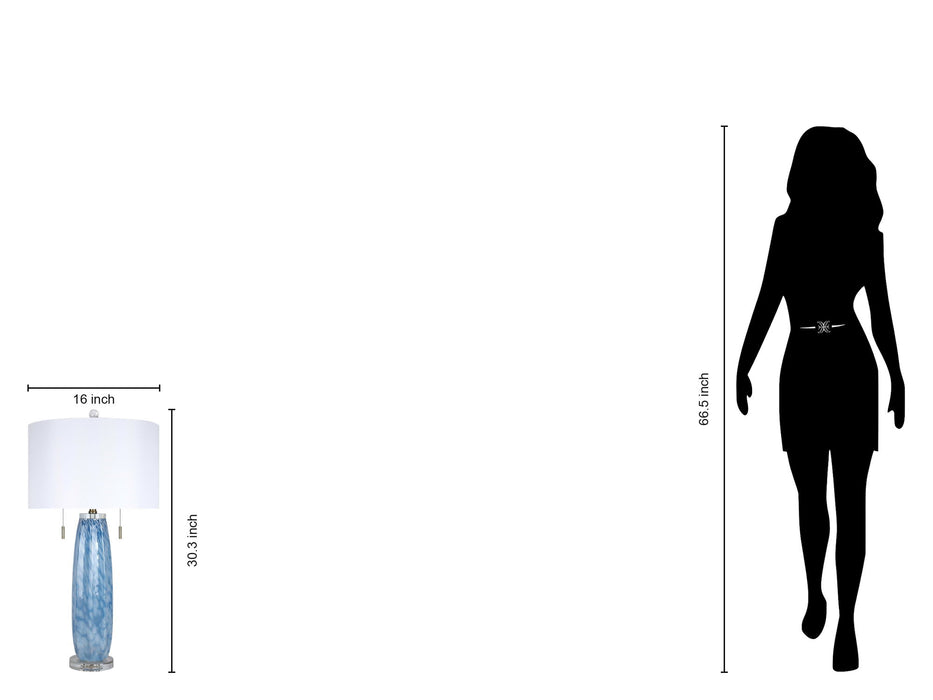 "Azure Display" Art Glass Table Lamp (Set of 2) - Blue Art Glass / Clear Crystal / Soft Gold