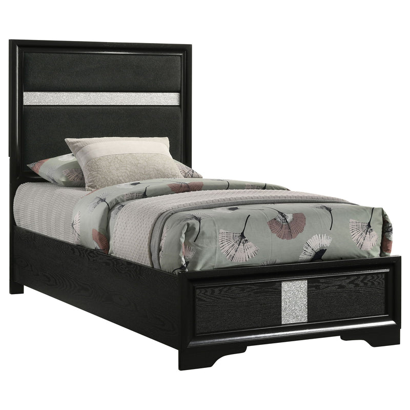 Panel Bed With Padded Headboard And Glittering Accent Stripes