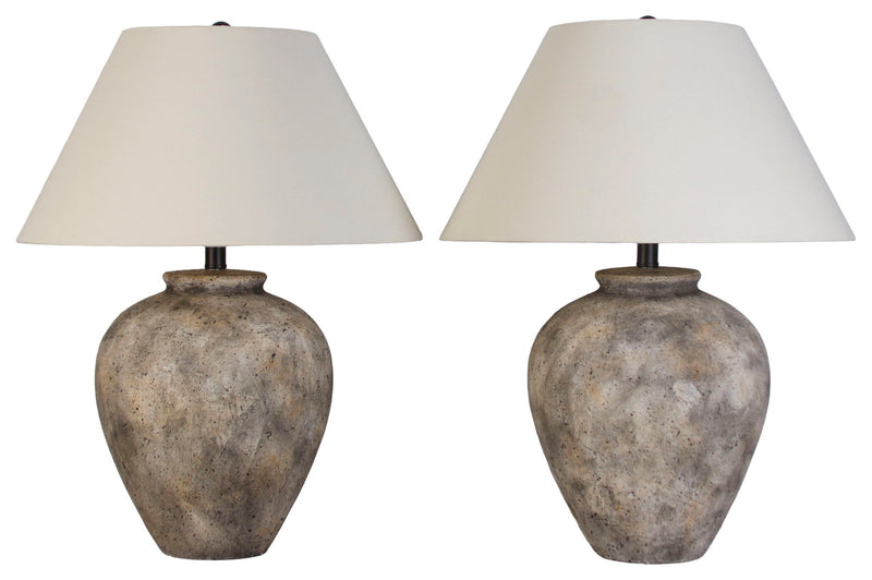 Earthen Stillness - 26 X 19 - Ceramic Table Lamp (Set of 2) - Weathered Stone