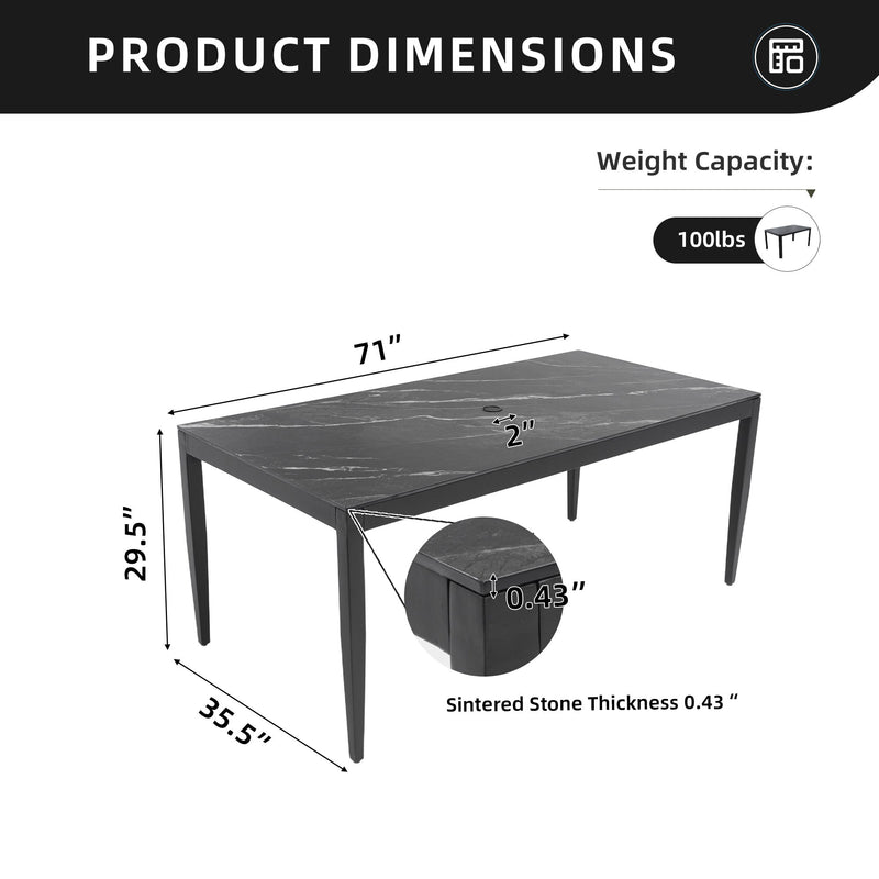 Outdoor Modern Patio Dining Table, Post Tapered Legs, Weatherproof & Rust Free