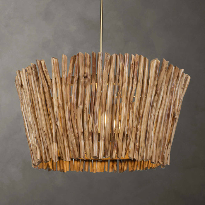 Rhea - 4 Light Wood Branch Chandelier - Woodtone