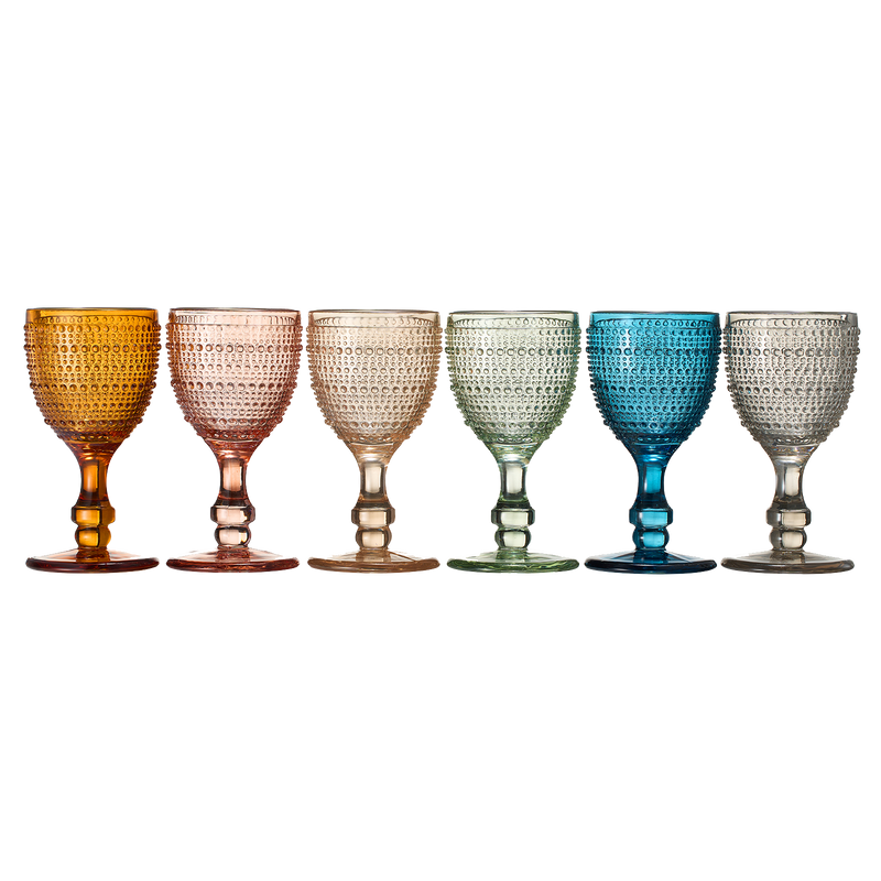 Beaded Goblet Wine Drinking Glasses Set | Set of 6 | 14.8 OZ