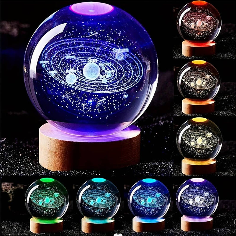 Crystal Glass 3D Solar System Nightlight Christmas Gift