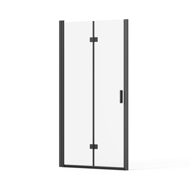 Bifold Frameless Glass Shower Door With Pivot Swing Panel, Tempered Clear Glass