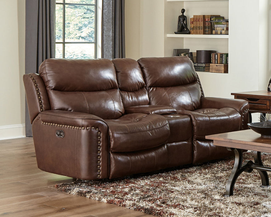 Ceretti - Power Reclining Console Loveseat - Brown Top Grain Italian Leather Match