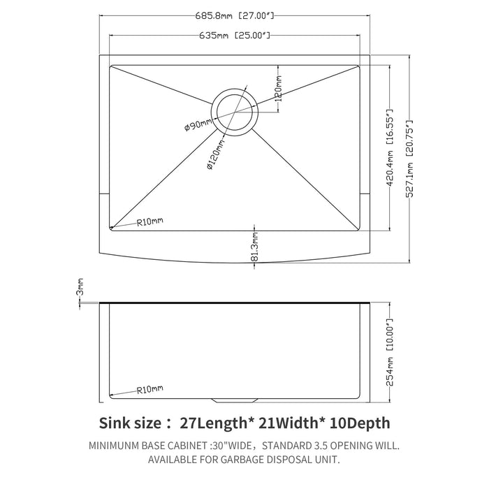 Farmhouse Kitchen Sink, Stainless Steel, Apron Front