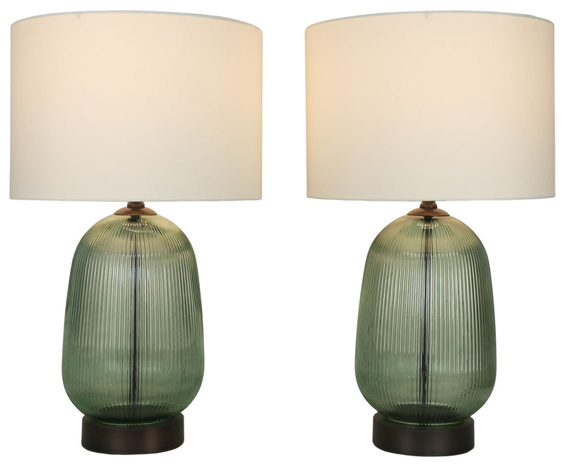 Willow Reverie - 28 X 16 - Ribbed Glass Table Lamp (Set of 2) - Sage Green Ribbed Glass