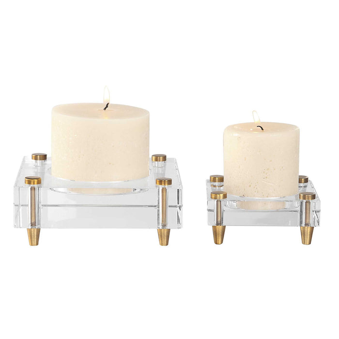 Claire - Crystal Block Candleholders (Set of 2) - Beige